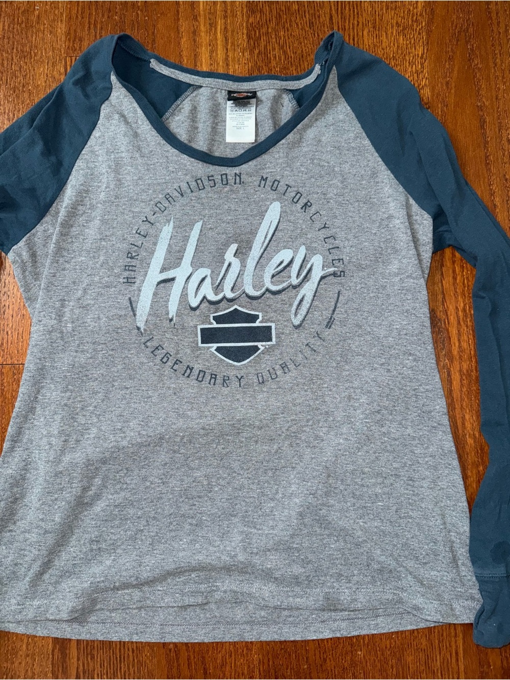 Harley-Davidson Grey & Blue Long Sleeve Raglan Tee